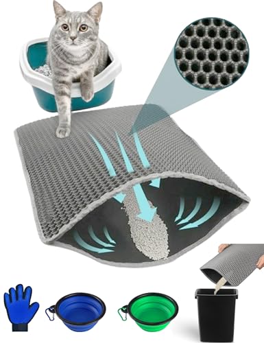 猫砂マット ラージサイズ 猫トイレマット 猫砂 飛び散り防止 猫 トイレ マット 60*45 CM / 75x55 CM / 90x60 CM 猫用トイレに最適 猫砂 マット シワ取り ／ 滑り止め/簡単クリーニング の グレー 猫 トイレマット - Wayfurr