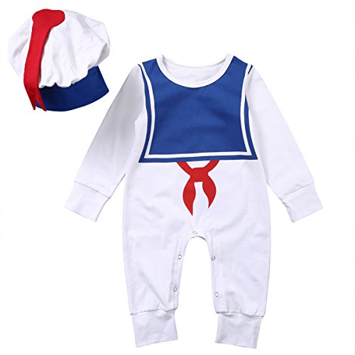 Baby Boys Girls Long Sleeve Sailor Romper Costume with Hat