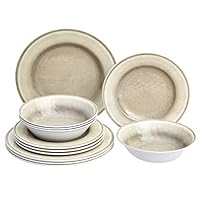 Amazon Basics 12-Piece Melamine Dinnerware Set - Service for 4, White Crackle Glaze