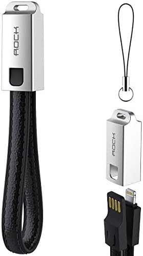 ROCK iPhone 7 Vegan Leather Charging Cable with Keychain,5.5" Short Lightning USB Data Cable[Lanyard Portable]for iPhone iOS Devices with Lightning Connector - Black