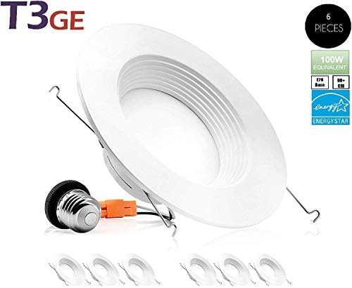 T3 Green Energy LED 5/6 Inch Dimmable Downlight 12.5W (100W Replacement) Baffle Design Retrofit Recessed Lighting Can Light LED Trim 5000K (Daylight White) Energy Star(6 Pack)