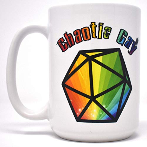 Chaotic Gay Rainbow D20 Coffee Mug 15oz Large Ceramic Dishwasher and Microwave Safe Cup