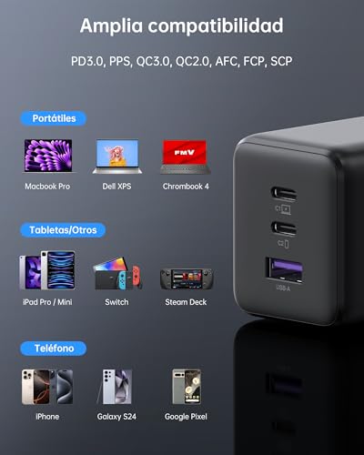 NOVOO USB C Charger, 100W Charger with USB-C PD Cable, GAN 3 Ports Fast for MacBook Pro, DELL XPS 13, iPad Pro, iPhone, Galaxy S24 Ultra