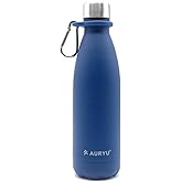 Auryu Triple-Walled Insulated Stainless Steel Water Bottle with Bonus Handle, 17oz, Drinks Cold for 24h & Hot for 12h, Leak Proof, Navy Blue