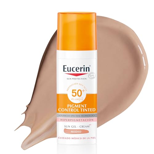 Sun Pigment Control FPS 50+ con color tono medio (50 ml), crema facial solar FPS 50+ con filtros UVA/UVB, protección solar antimanchas, crema de sol con color para todo tipo de pieles