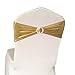 Gold Fortune 50PCS Adjustable Wedding Chair Sashes with Buckle Slider - Stretch Spandex Elastic Bands for Reception, Bridal Shower Decor - Metallic Gold Chair Bows (50 Count)