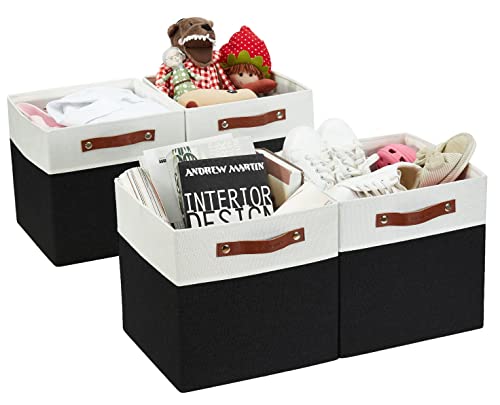 DECOMOMO Kallax Storage Boxes | Storage Cubes 28x28x28cm Fabric Organiser Storage for Wardrobe, Toys, Shelves, Office, Home & Nursery (Black & White- Set of 4)