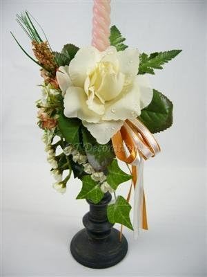 GT Decorations Artificial Silk Flowers Dew Drop Rose Statice Gypsophila Fern Ivy Candle Ring (Champagne)