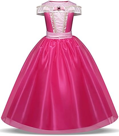 LENSEN Tech Girls Princess Pink Costume Drop Shoulder Halloween Party Long Dress