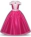 Eshiree Girls Princess Aurora Costume Drop Shoulder Halloween Party Long Dress (Hot Pink, 6-7 Years)