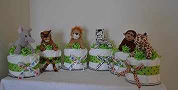 Set Of 6 Jungle Safari Diaper Cake Baby Shower Centerpieces