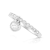 Sterling Silver Thin Stackable Dangling Charm Cz Ring - Size 7