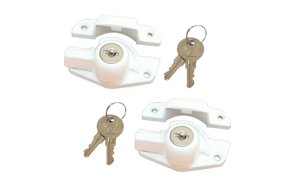 QCAA Heavy Duty Keyed Sash Lock, Child-Proof Security, Only Unlock with Key, CTC 1.77", White, 2 Pack, Made in Taiwan