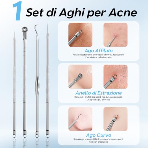 Aspiratore Punti Neri per Pulizia Viso Rimozione Punti Neri con 5 Testine Sottovuoto 4 Strumenti Manuali 3 Livelli di Aspirazione per Pelle Grassa Blackhead Remover Elettrico Portatile | 3 Livelli di Aspirazione,Elettrico Portatile, Tutti i Tipi di Pelle,Set di strumenti per la rimozione dei punti neri