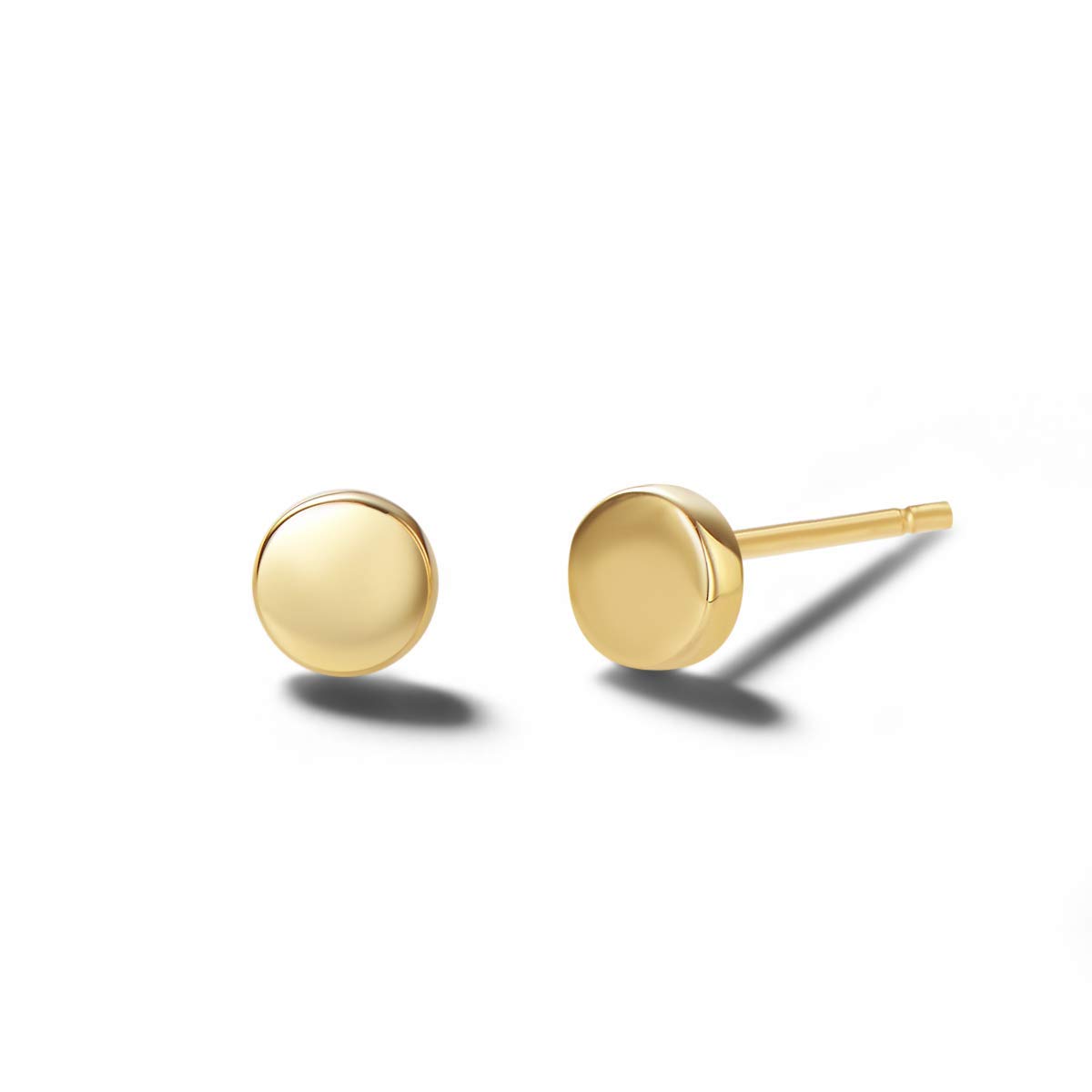 Solid 14K Yellow Gold 585 Stud Earrings Classic Simple Round Shape for Women Girls, 0.4 Grams Weight