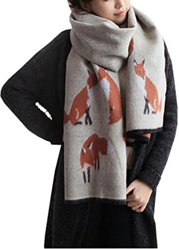 Winter Fringe Cartoon Fox Scarf Cashmere Feel Pashmina Shawls And Wraps Fashion Scarf