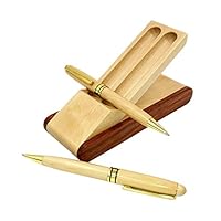 Set of 2 Handmade Wooden Ballpoint Pens Gift Set with 4 Ball Pen Refills and Best Pen Display Holder Box