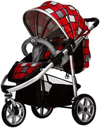☝YEC Foldable Lattice Jogging Stroller, Adjustable Backrest Awning - Large Storage Basket Pram