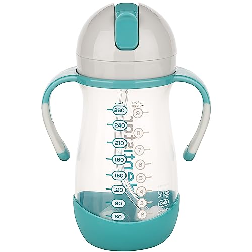Dentistar® Tazza bambini 260 ml – Bicchiere antigoccia per bambini dai 6 mesi in poi – Tazza bimbi con cannuccia dinamica e manici inclusa spazzola per la pulizia – Senza BPA