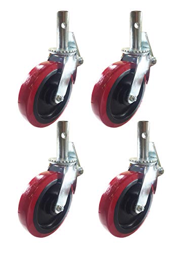 Scaffold Caster 8" x 2" Red PU Wheel Locking Brake 1-3/8" Stem 3800 lbs 4 pcs