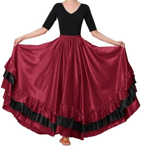 BACKGARDEN Women Black Red Layers Satin Long Skirt for Spanish Flamenco Belly Dance Gypsy Mexico Ballet Folklorico Performance Costume, Wine Theme, One Size-XX-Large price in UAE | Amazon UAE | kanbkam BACKGARDEN Women Black Red Layers Satin Long Skirt for Spanish Flamenco Belly Dance Gypsy Mexico Ballet Folklorico Performance Costume, Wine Theme, One Size-XX-Large price in UAE | Amazon UAE | kanbkam