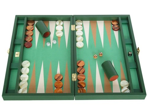 Zaza & Sacci Leather/Microfiber Backgammon Set - Board Game - 20" Green Case