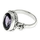 NOVICA Oval Amethyst .925 Sterling Silver Handcrafted Floral Ring, Frangipani Allure'