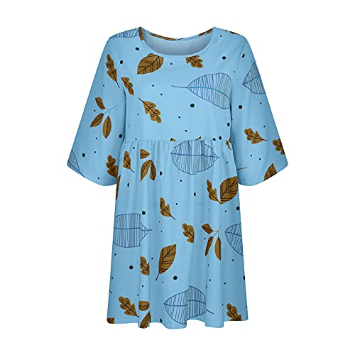 Women's Summer Casual Tunic Dress Plus Size 3/4 Sleeve Round Neck Leaf  Print Ruffle Loose Flowy Swing Mini Shift Dresses in Kenya | Whizz Dresses