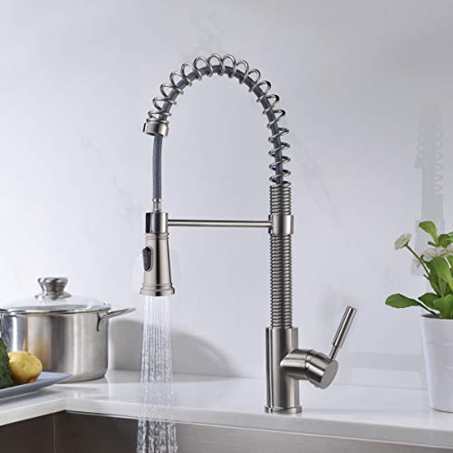 Pre-rinse Spring Kitchen Faucet with Pull Down Sprayer Delle Rosa Durable and Sturdy Single Handle Brushed Nickel Kitchen Sink Faucet