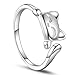 SHEGRACE Women's 925 Sterling Silver Rings, Cute Cat Design Opening Finger Ring, Lovely Kitty Ring