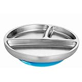 Avanchy Stainless Steel Toddler Feeding Divided Plate + Silicone Suction, Infant, Kid or Child Plates. 18/8, BPA Free, BPS Free, Lead Free and Phthalate Free. Blue