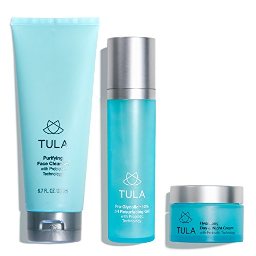 TULA Probiotic Skin Care 3-Step Balanced Skin Bundle | Full-Size Face Wash, Day & Night Face Moisturizer, Pro-Glycolic Resurfacing Face Toner | Best for Normal and Dry Skin