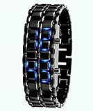 KingWinX Man's Digital LED Watch, Red Light Black Metal Strap by KingWinX
