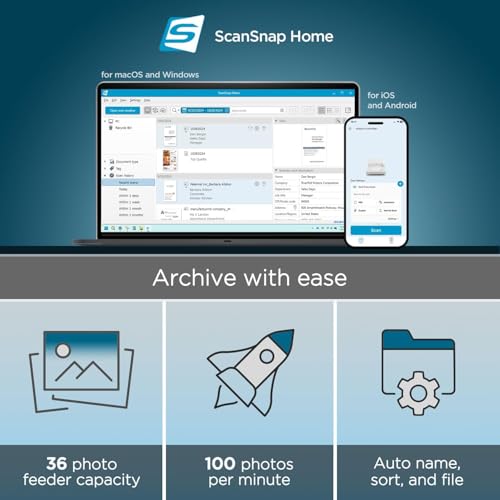 ScanSnap iX2500 Photo & Document Scanner with 12-Month Canva Pro - Digitize, Restore & Share Family Photos - Fast Batch Photo Scanning, Wireless, High-Speed Duplex, 5" Touchscreen
