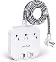 Power Strip with USB C, 3 Outlets 4 USB Ports (22.5W/4.5A) Desktop Charging Station, Flat Plug, 5ft Braided Extension...
