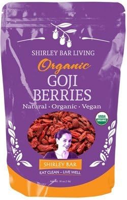 Shirley Bar Living Certified Organic Goji Berries, Superfood, kosher goji berries, raw goji berries, Vegan goji berries, dried goji berries - Smoothies, Snacks, Salads, Trail Mixes, oatmeal - 1 LB