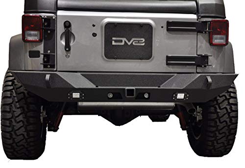 DV8 Jeep Wrangler Rear Bumper Hammer Forged 4x4 Offroad Bumper w/ Accessories Fits 07-17 JK Model Class 3 Tow Hitch, LED Lights, and D-Rings Compatible with TC-6 Tire Carrier RBSTTB-10