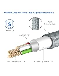 Micro USB Cable, Rankie 6 ft Nylon Trenzado extremadamente resistente Cable Micro USB de alta velocidad USB 2.0 a macho a Micro B Sync y carga cables, Negro 6 patas