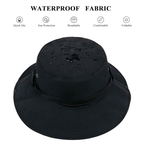 YAMEIZE UPF50 Waterproof Bucket Hat+Bucket String – for Women Men Safari Hat UV Protection with Adjustable Fishing Beach Hiking Hat