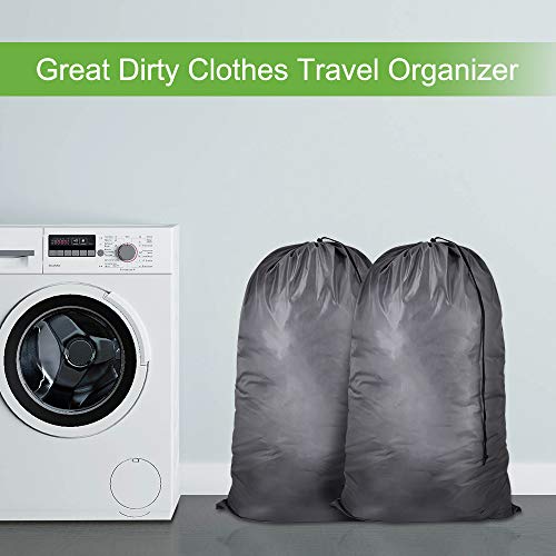 OTraki Large Travel Laundry Bags 28 x 45 inch XL Heavy Duty Drawstring Dorm Organizer Bags Tear Resistant Laundry Hamper Basket Liner Jumbo Dirty Clothes Storage, Three Loads of Clothes 2 Pack Grey