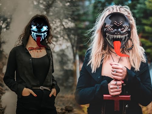 TOUTSEUL Men Women LED Masquerade Mask Cosplay Halloween Party Night Club Costume with Venom Design Light UP MASK (Red)