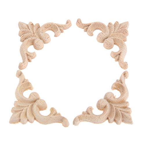 MUXSAM 4Pcs Furniture Decals 4x4cm Wood Carved Corner Onlay Appliques Unpainted DIY Frame Decal for Wall Cabinet Door Window Bed Dresser Wardrobe Decoration