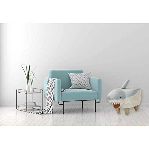 Critter Sitters 15" Blue/White 14" Seat Height Animal Shark-Faux Leather Look-Durable Legs-Furniture for Nursery, Bedroom, Playroom & Living Room-Décor Ottoman - Thumbnail 2