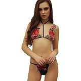Lingerie Set, toraway Women Sexy Bandage Appliques Nightwear Lingerie Bra Top + Underwear Underwear Suit Set (Small, Red)