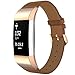Simpeak Compatible for Fitbit Charge 2 Leather band, Genuine Leather Replacement Strap Band for Fit bit charge 2 Wristband Accessories for Fitbit Charge 2 Smart Watch,Dark brown Band/Rose gold Adaptor