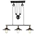 Ohr Lighting Edison Hanging Vintage Barn Pendant 3 Light Fixture Glass Shade Industrial Style Adjustable Pully,Metallic Gray Antique