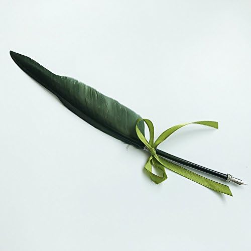 Vintage Feather Quill Pen Deluxe Natural Swan Fountain Pen Calligraphy Writing Quill Pen (Dark green)