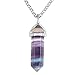 BRCbeads Gemstone Necklace, Fluorite Pendant Crystal Hexagonal Healping Point Reki Chakra Unisex Stainless Steel Chain 20''