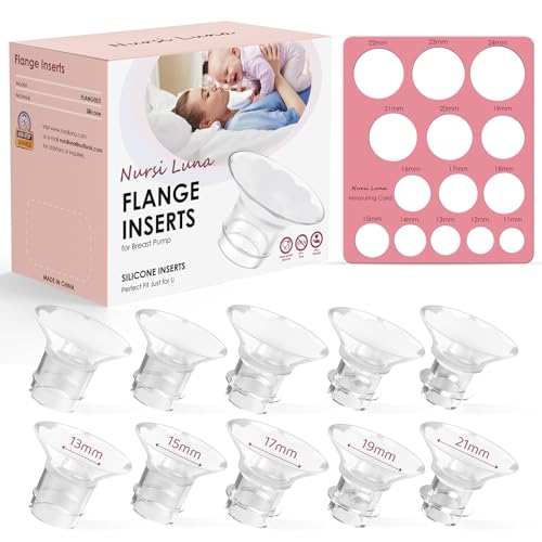 Nursi Luna Flange Sizing Kit with 10PCS Flange Inserts 13/15/17/19/21mm, Nipple Measurement Tool, Silicone Breast Pump Flange Insert Kit for 24mm Electric Breast Pumps, Breastfeeding Essentials Kit