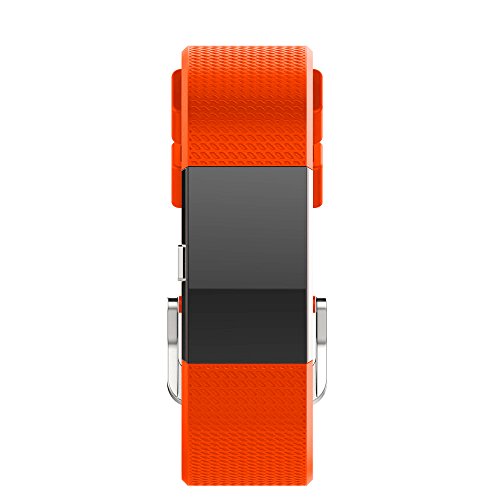 MoreToys Silicone Adjustable Replacement Accessory Sport Watch Band Wrist Strap Bracelet for Fitbit Charge 2 Fitness Wristband (Orange)